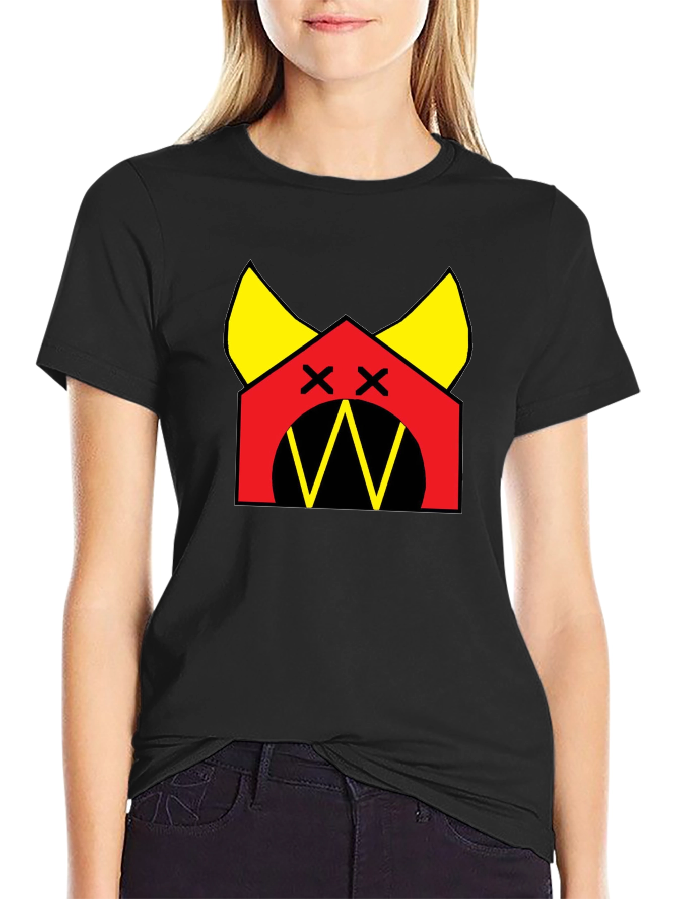 Graphic Tee: Red House with Yellow Accents Black T-Shirt