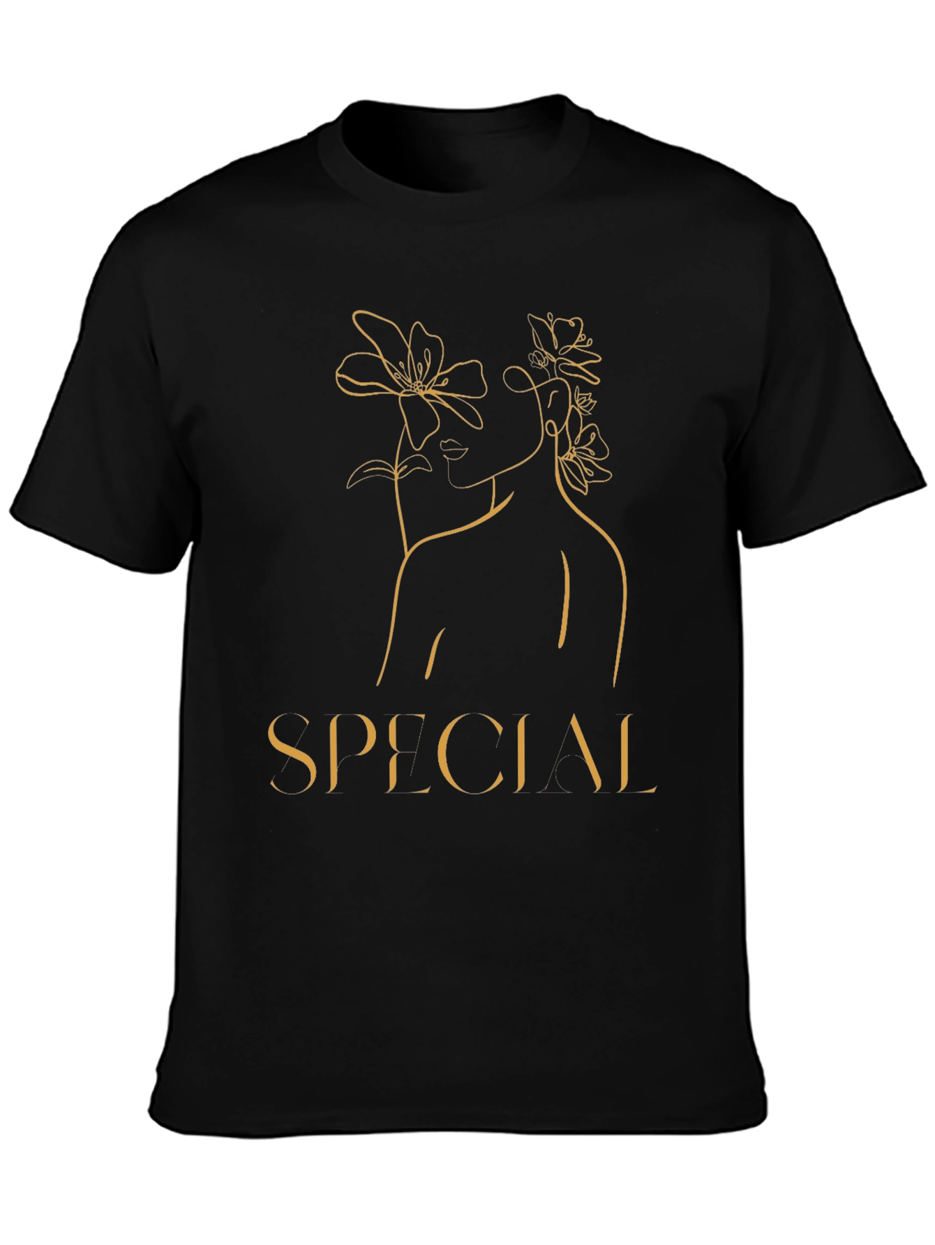 Elegant Woman Line Art Graphic Tee - Black