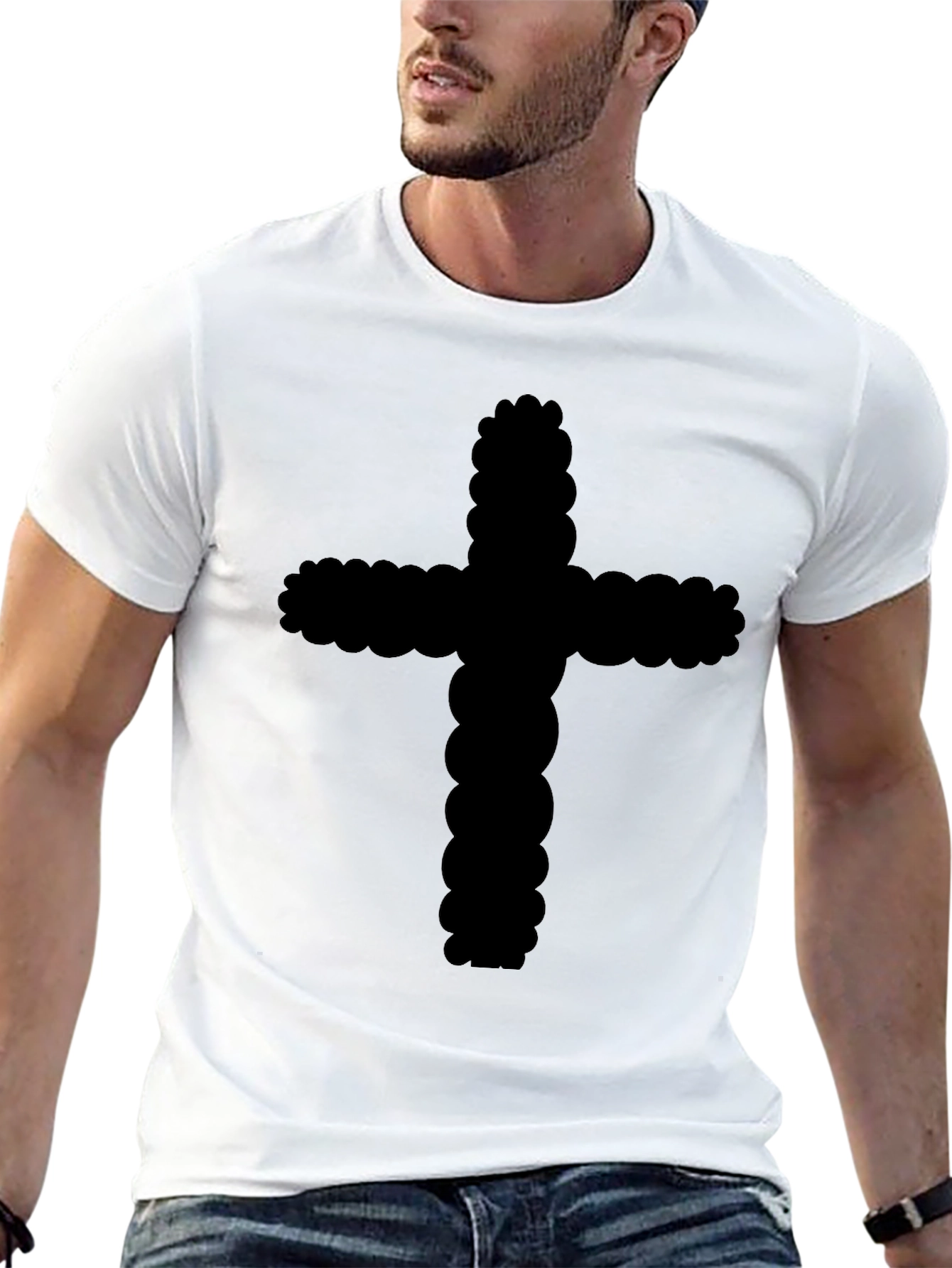 Black Cotton T-Shirt with Cross Design