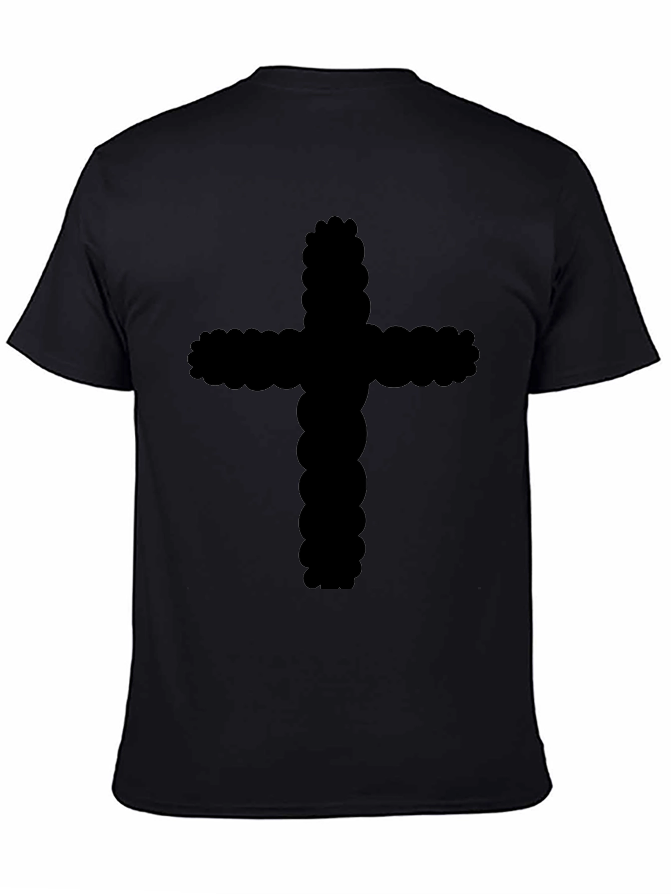 Black Cotton T-Shirt with Cross Design