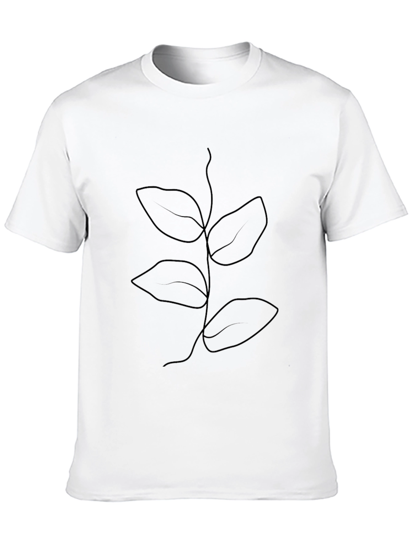 Minimalist Plant Line Art Black T-Shirt