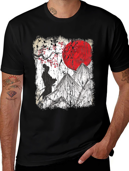 Samurai Moon Graphic Tee - Soft Cotton Blend T-Shirt