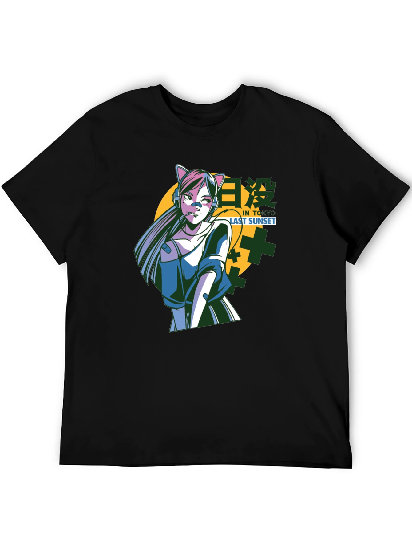 Anime Cat Girl T-Shirt - Tokyo Sunset Design