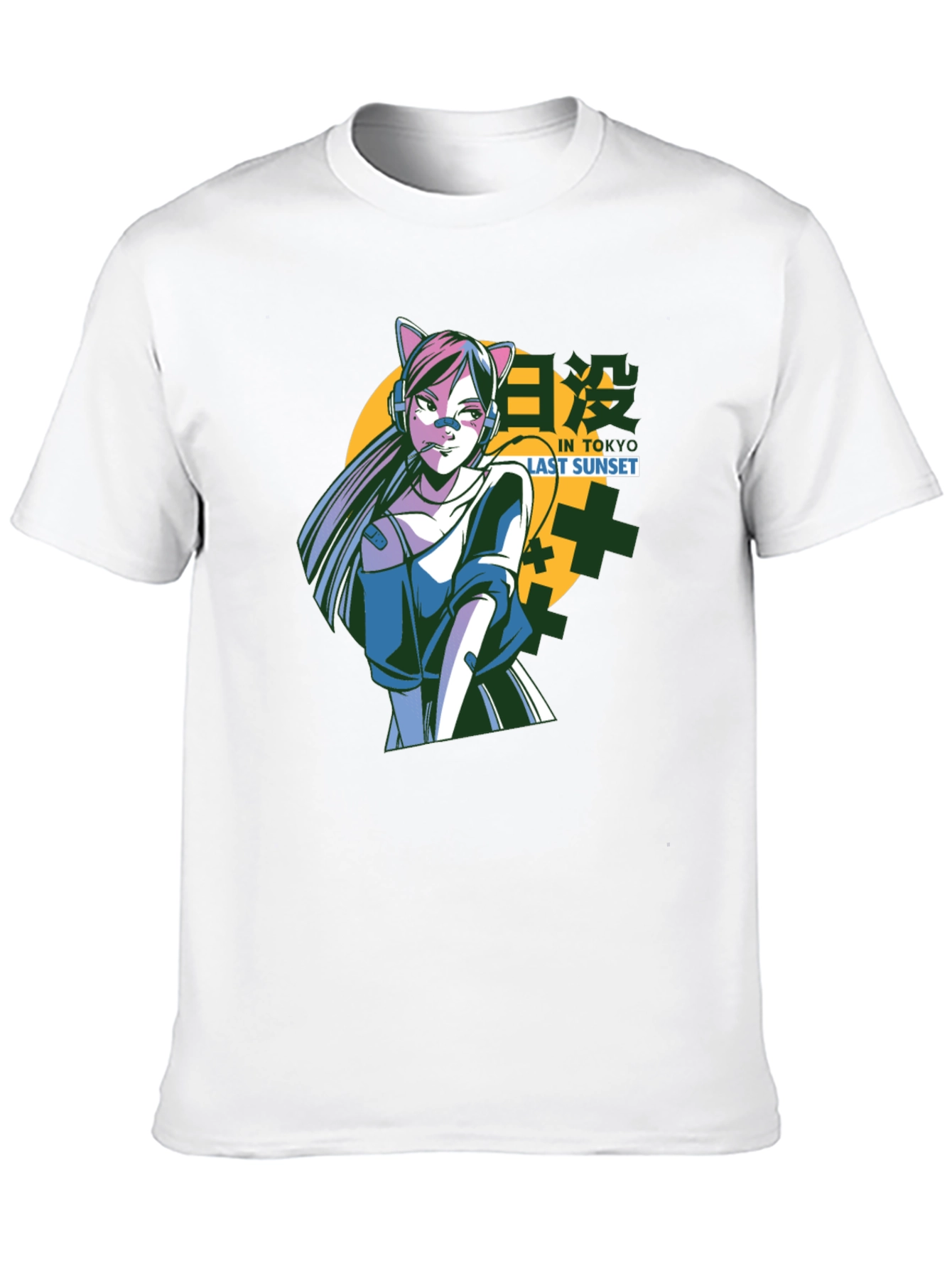 Anime Cat Girl T-Shirt - Tokyo Sunset Design