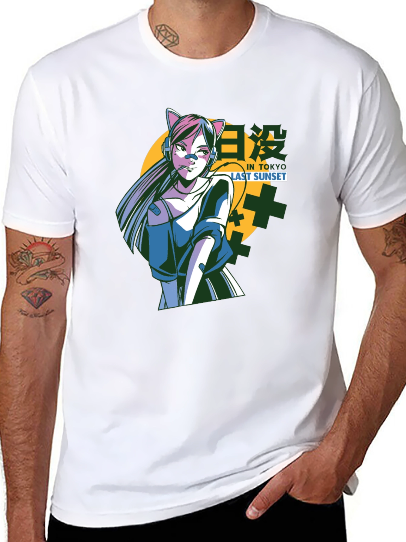 Anime Cat Girl T-Shirt - Tokyo Sunset Design