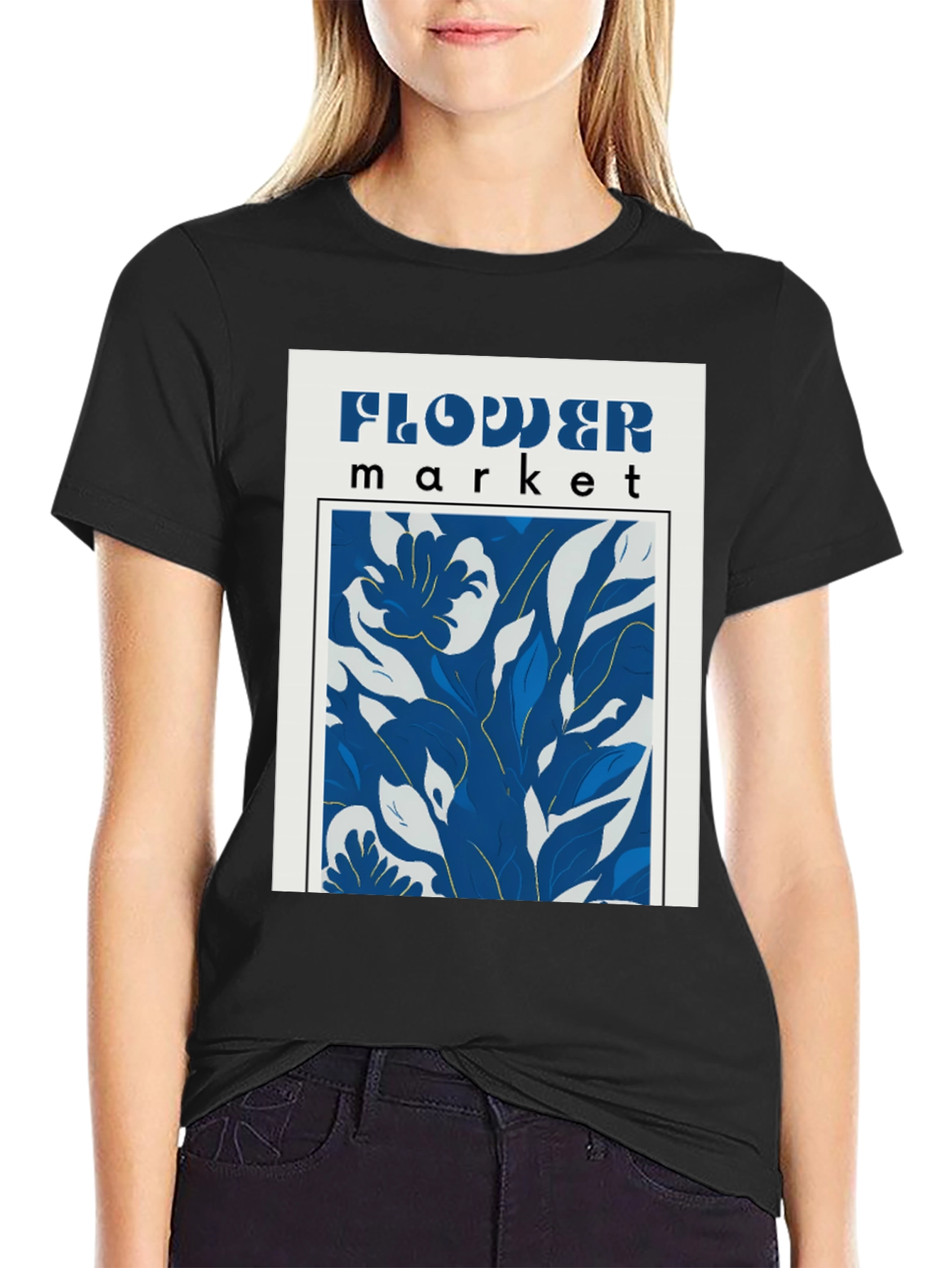 Flower Market Graphic Print Black T-Shirt