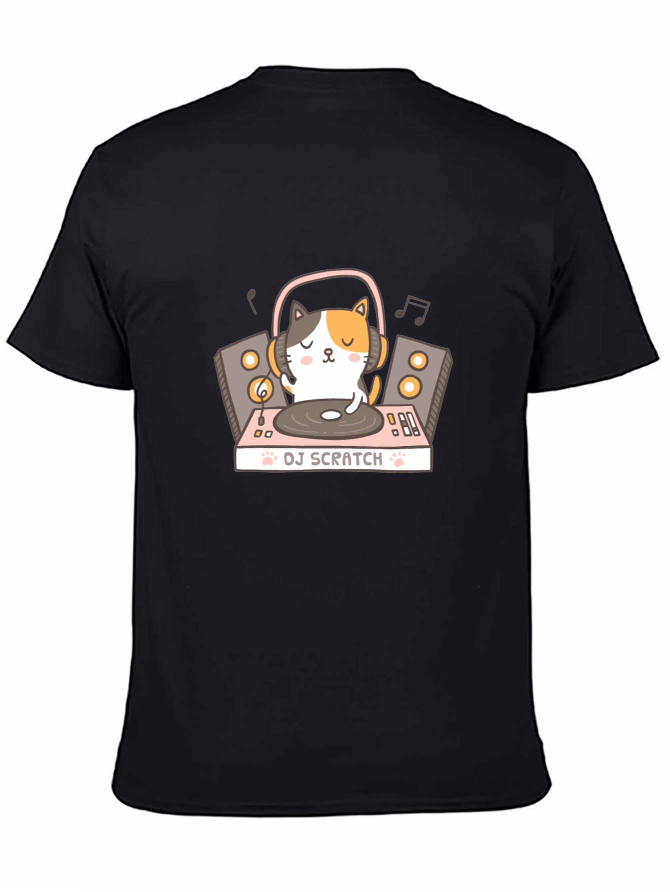DJ Cat Scratch T-Shirt - Black Cotton Tee