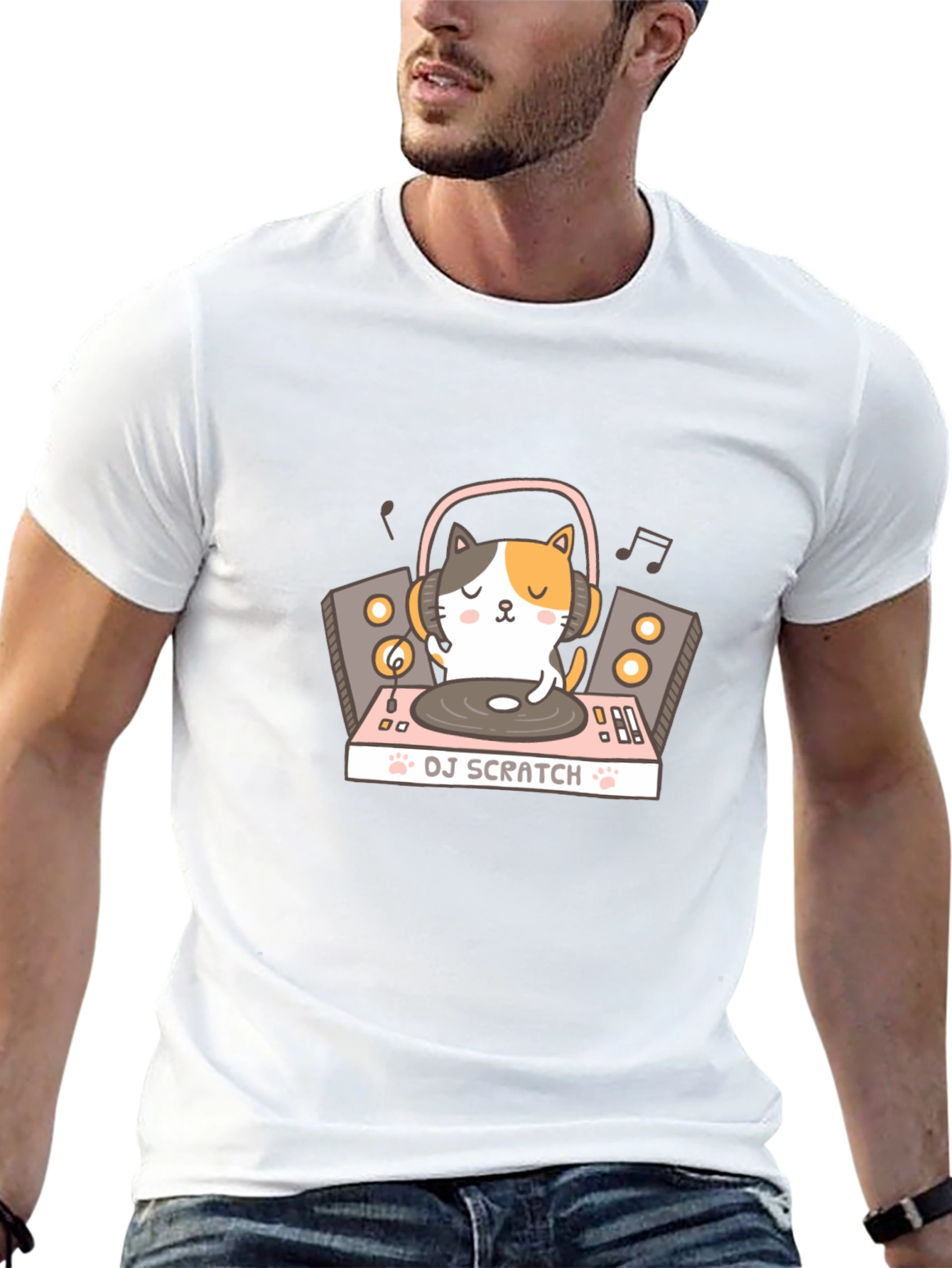 DJ Cat Scratch T-Shirt - Black Cotton Tee