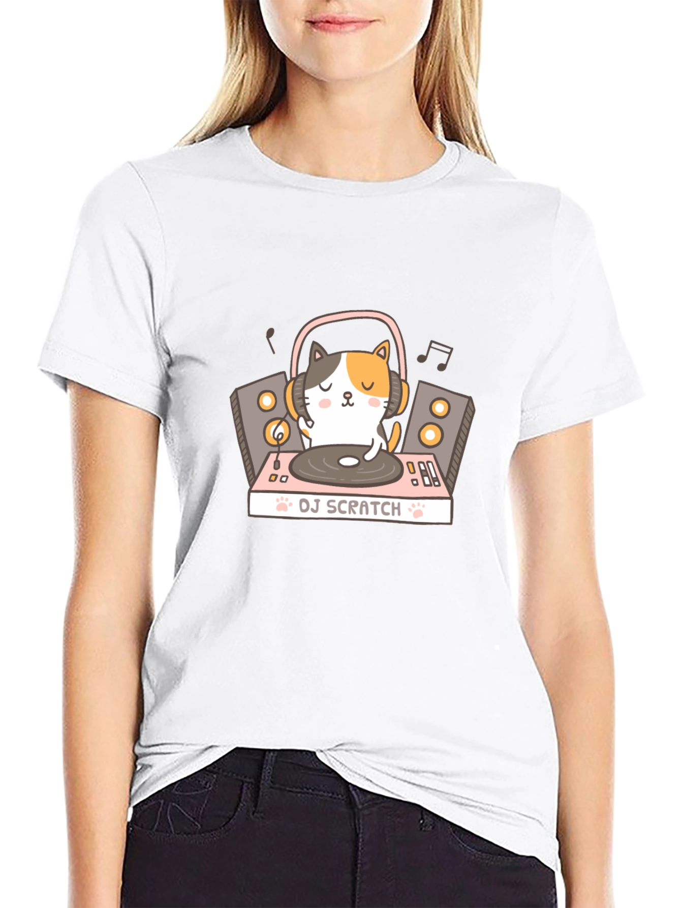 DJ Cat Scratch T-Shirt - Black Cotton Tee