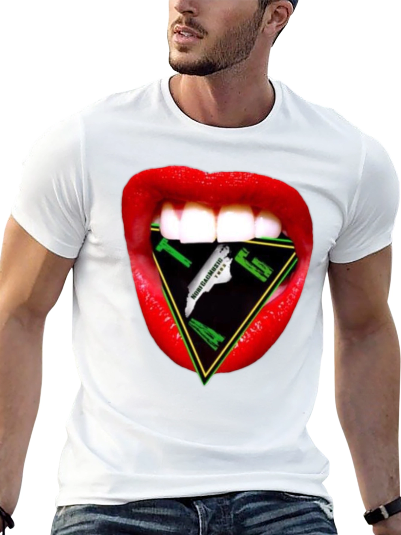 Lips Triangle Graphic Tee - Modern Streetwear Style