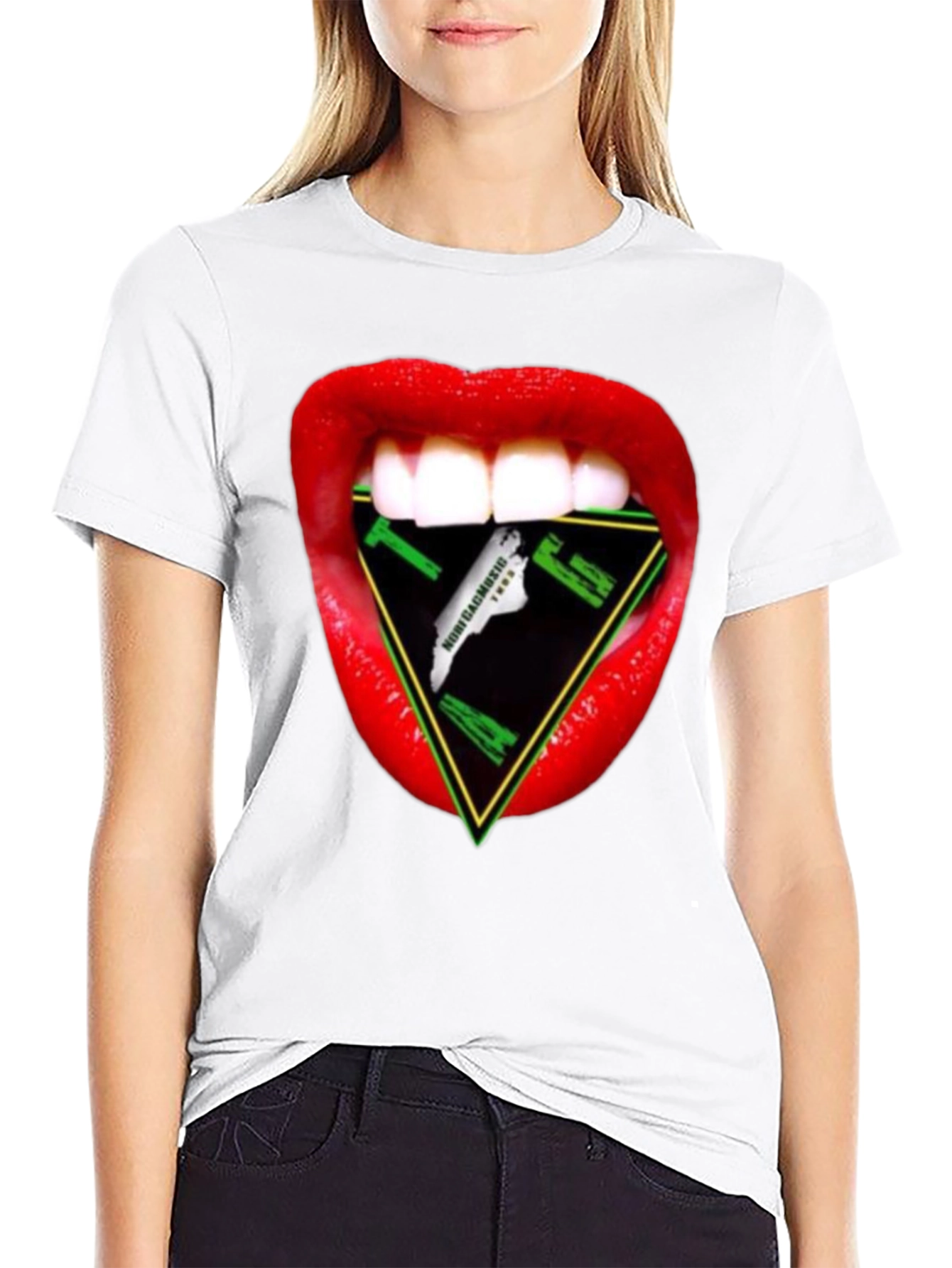 Lips Triangle Graphic Tee - Modern Streetwear Style