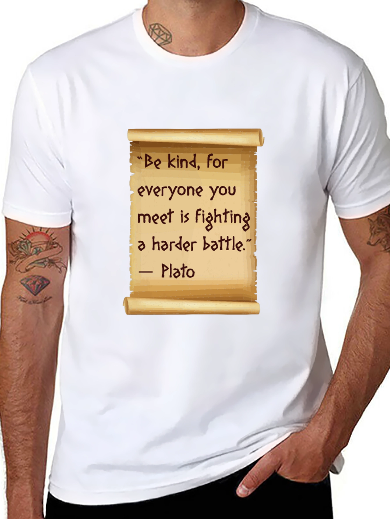 Be Kind T-Shirt - Plato Quote Scroll Design