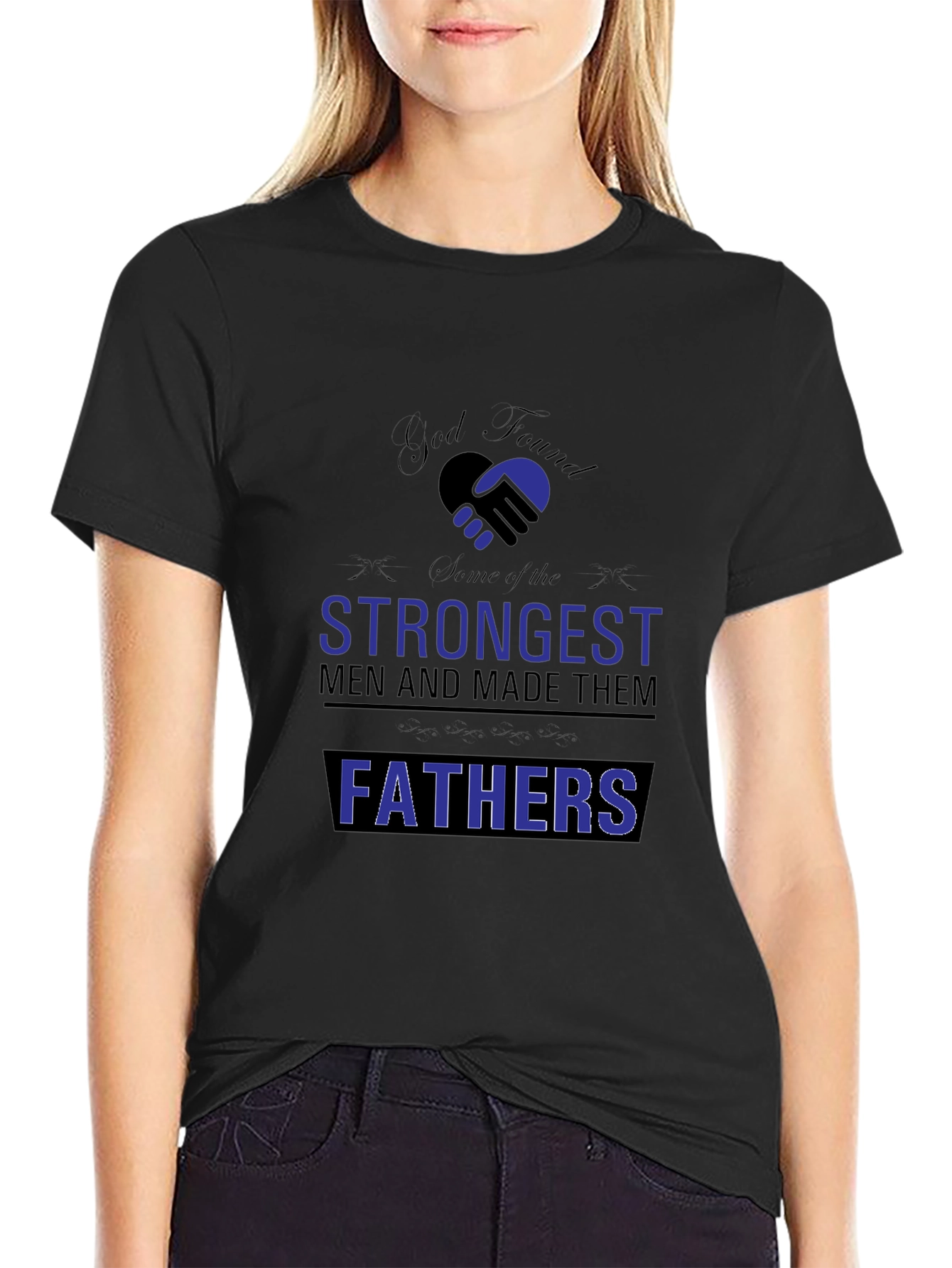 Strongest Fathers Black T-Shirt - Gift for Dad