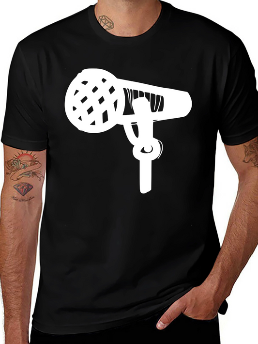 Microphone Graphic Tee - Black Cotton Casual Shirt