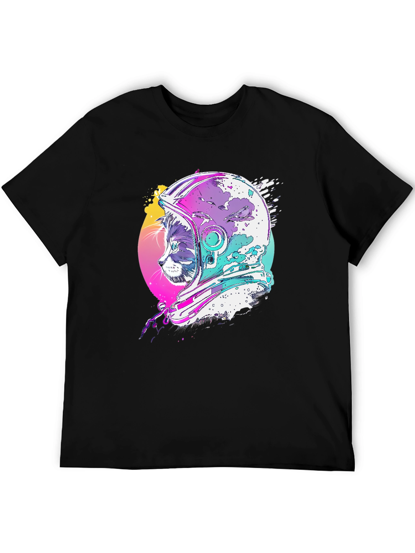 Cat Astronaut Graphic Tee - Black Cotton Blend