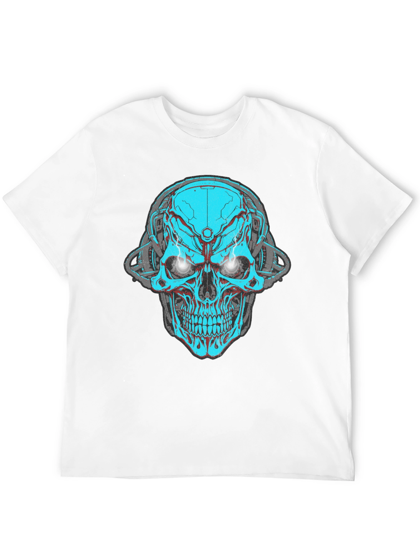 Cyberpunk Skull Graphic Tee - Black Cotton T-Shirt