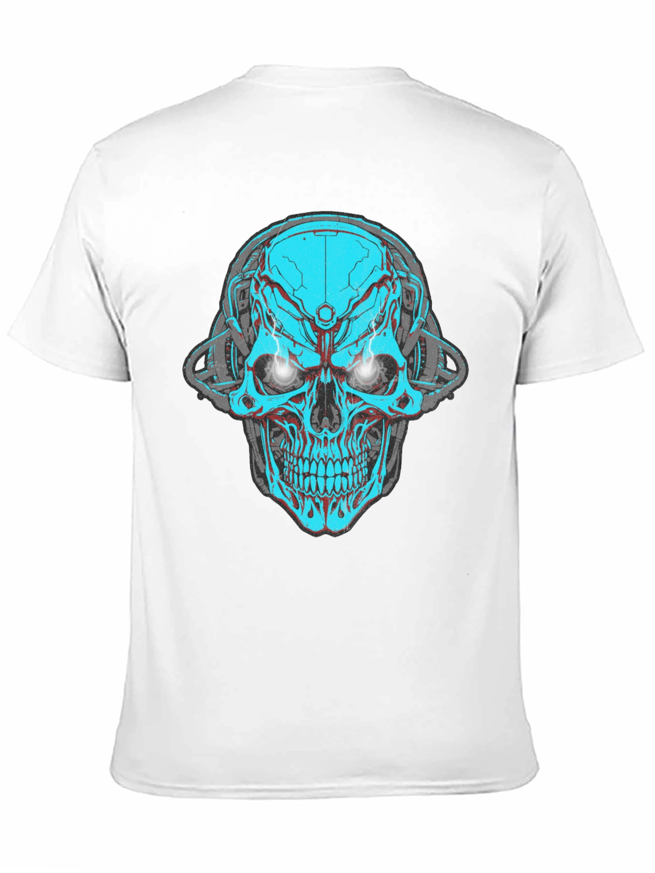 Cyberpunk Skull Graphic Tee - Black Cotton T-Shirt