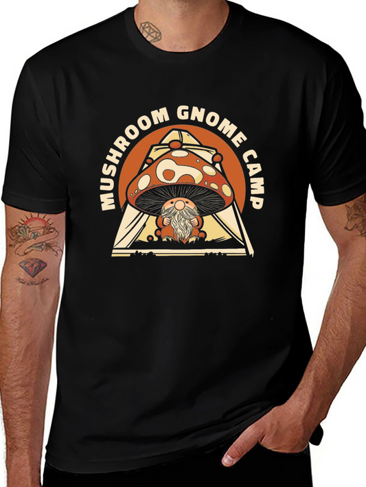 Mushroom Gnome Camp Black Graphic Tee