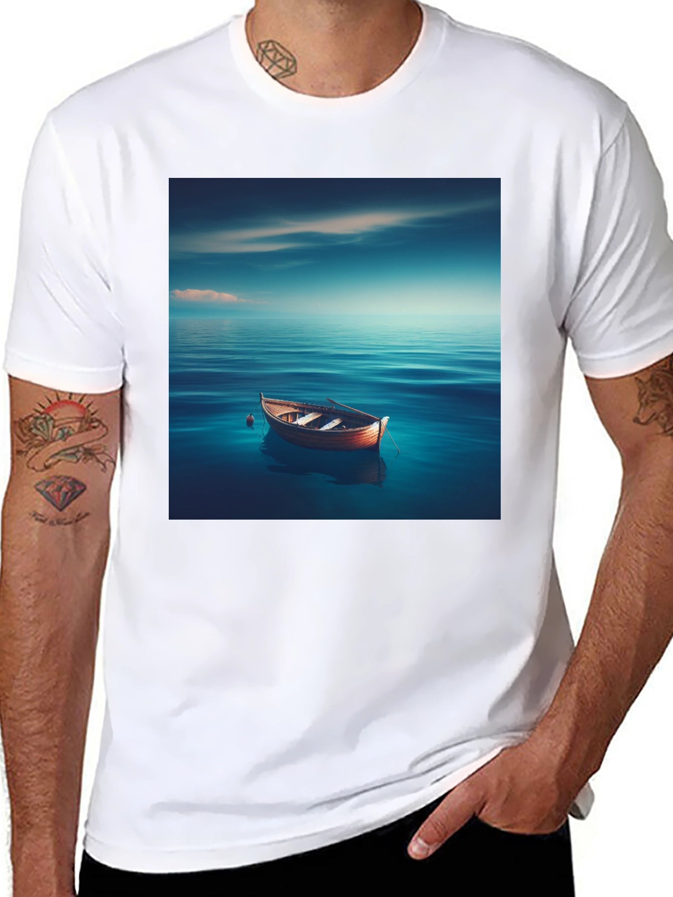 Ocean Boat Graphic Tee - Relaxed Fit Black T-Shirt