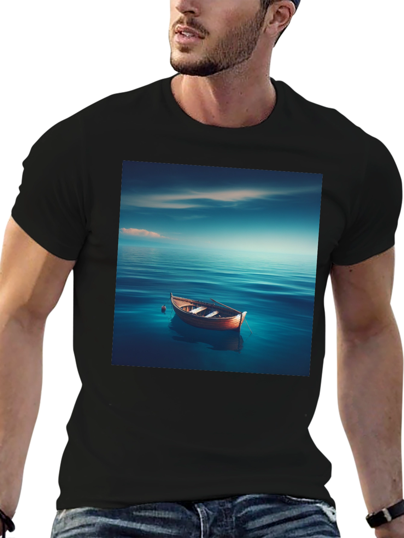 Ocean Boat Graphic Tee - Relaxed Fit Black T-Shirt