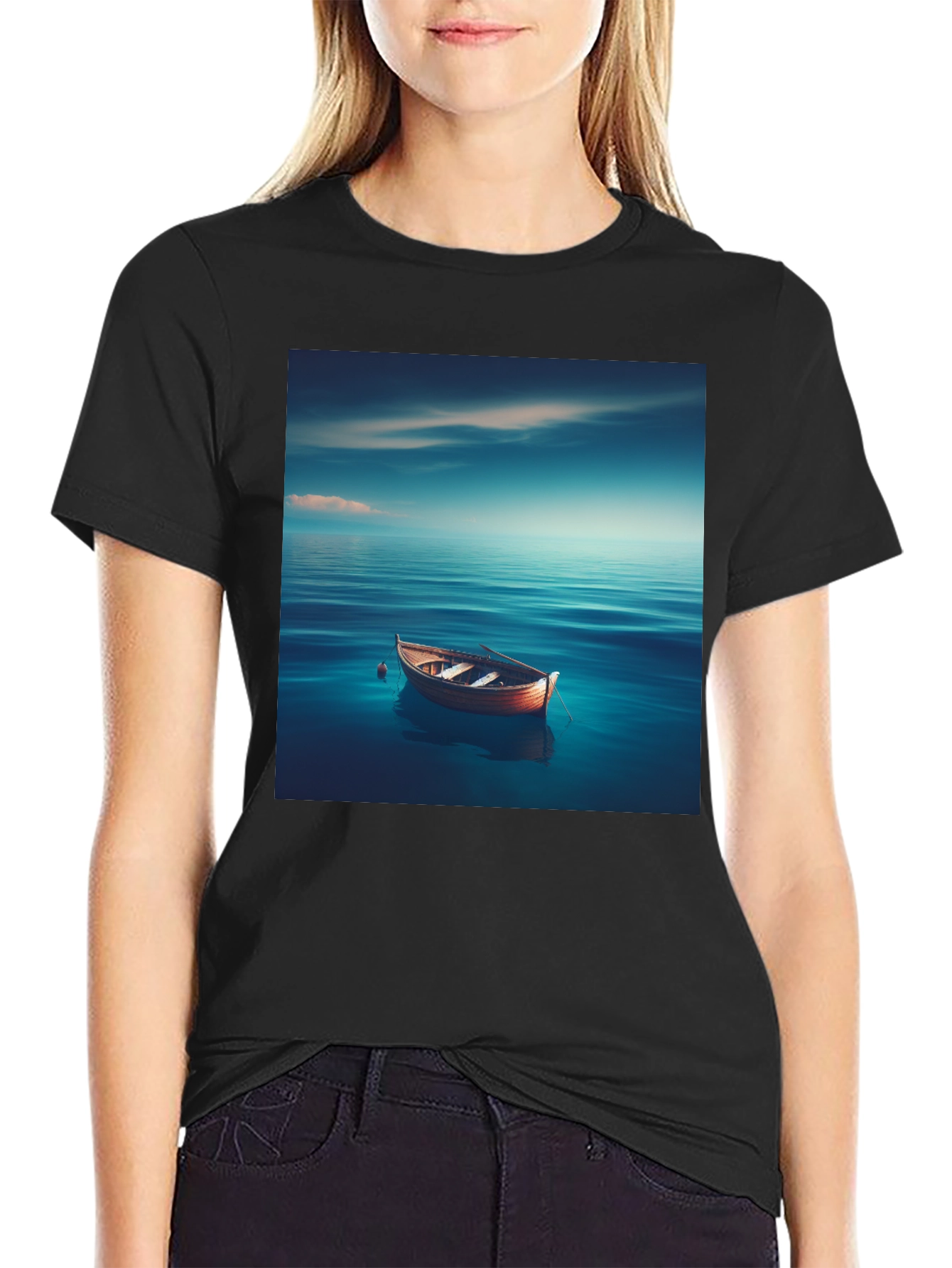 Ocean Boat Graphic Tee - Relaxed Fit Black T-Shirt