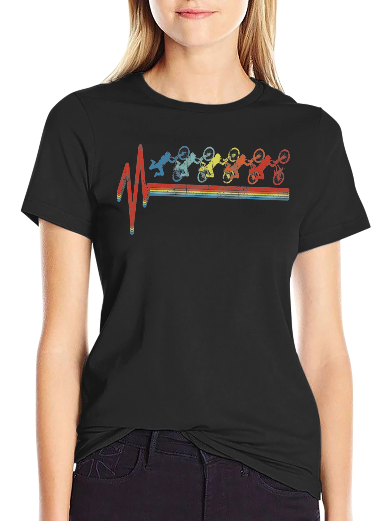 Biker Heartbeat Graphic Tee - Black