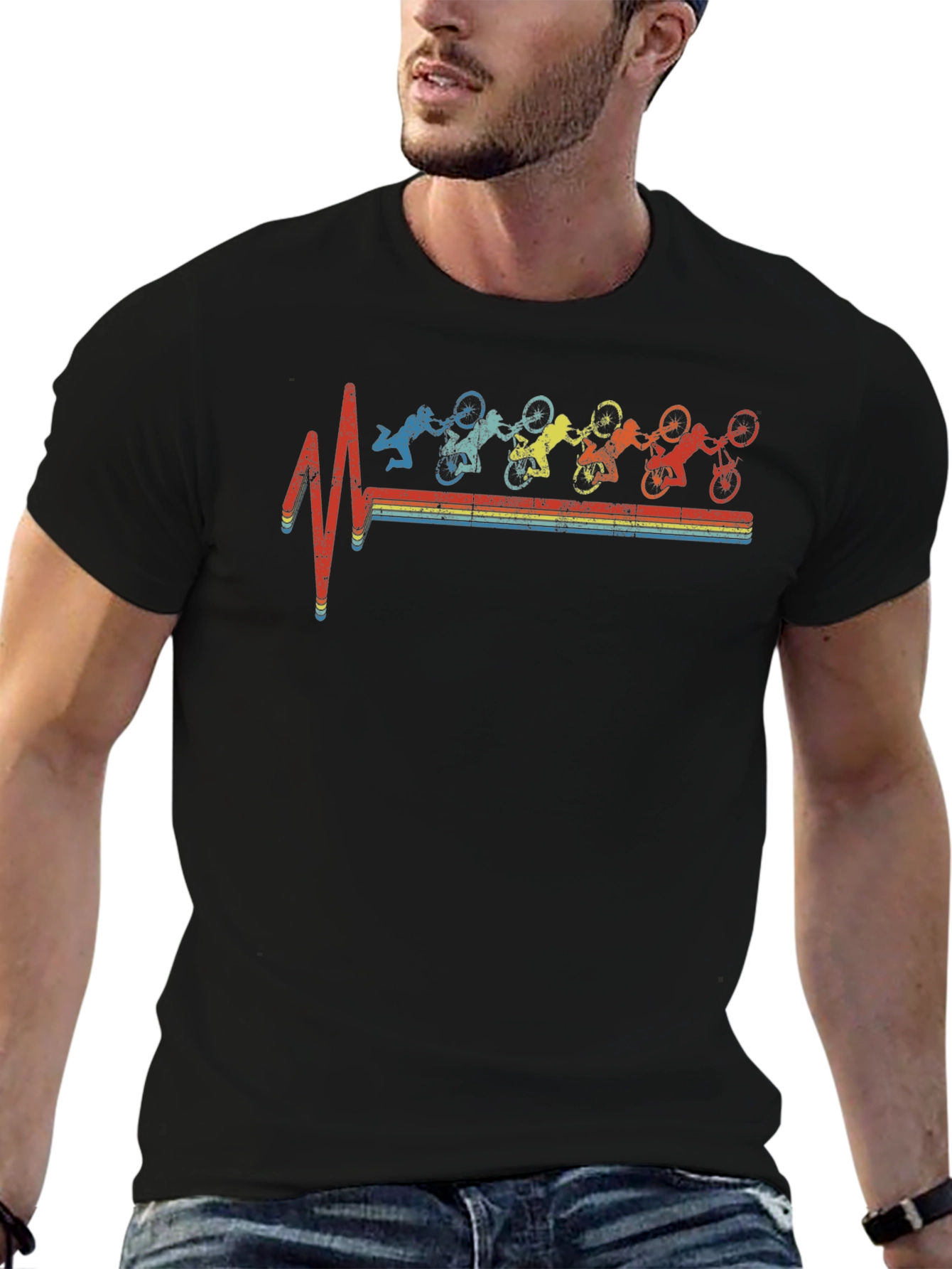 Biker Heartbeat Graphic Tee - Black