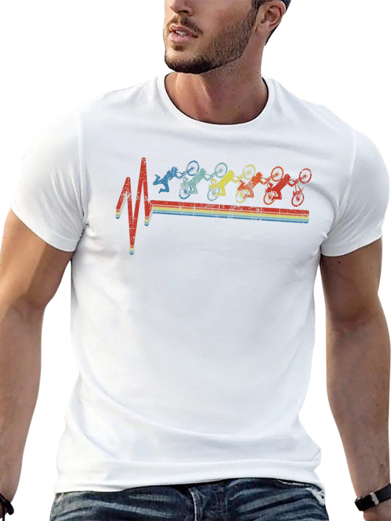 Biker Heartbeat Graphic Tee - Black
