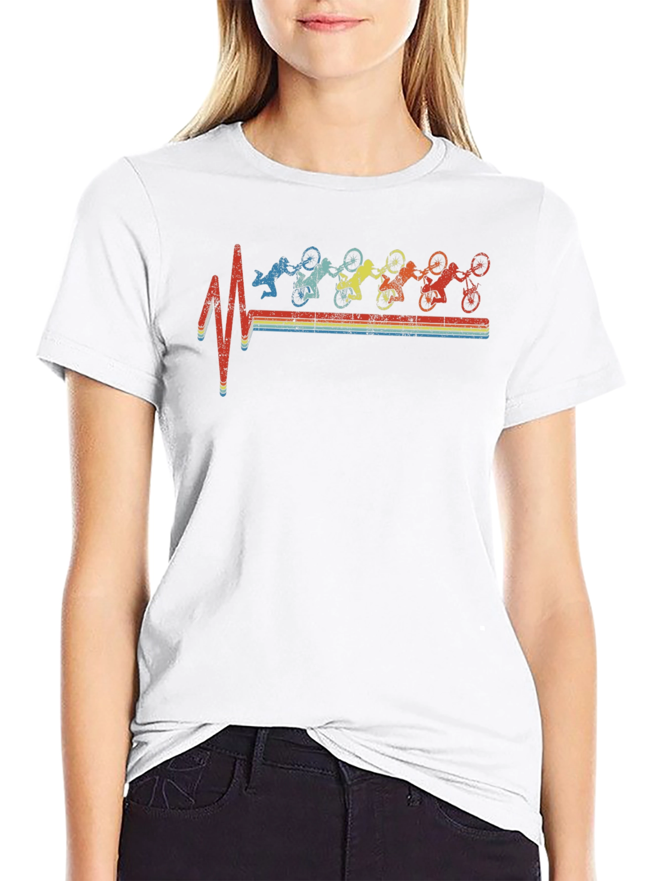 Biker Heartbeat Graphic Tee - Black
