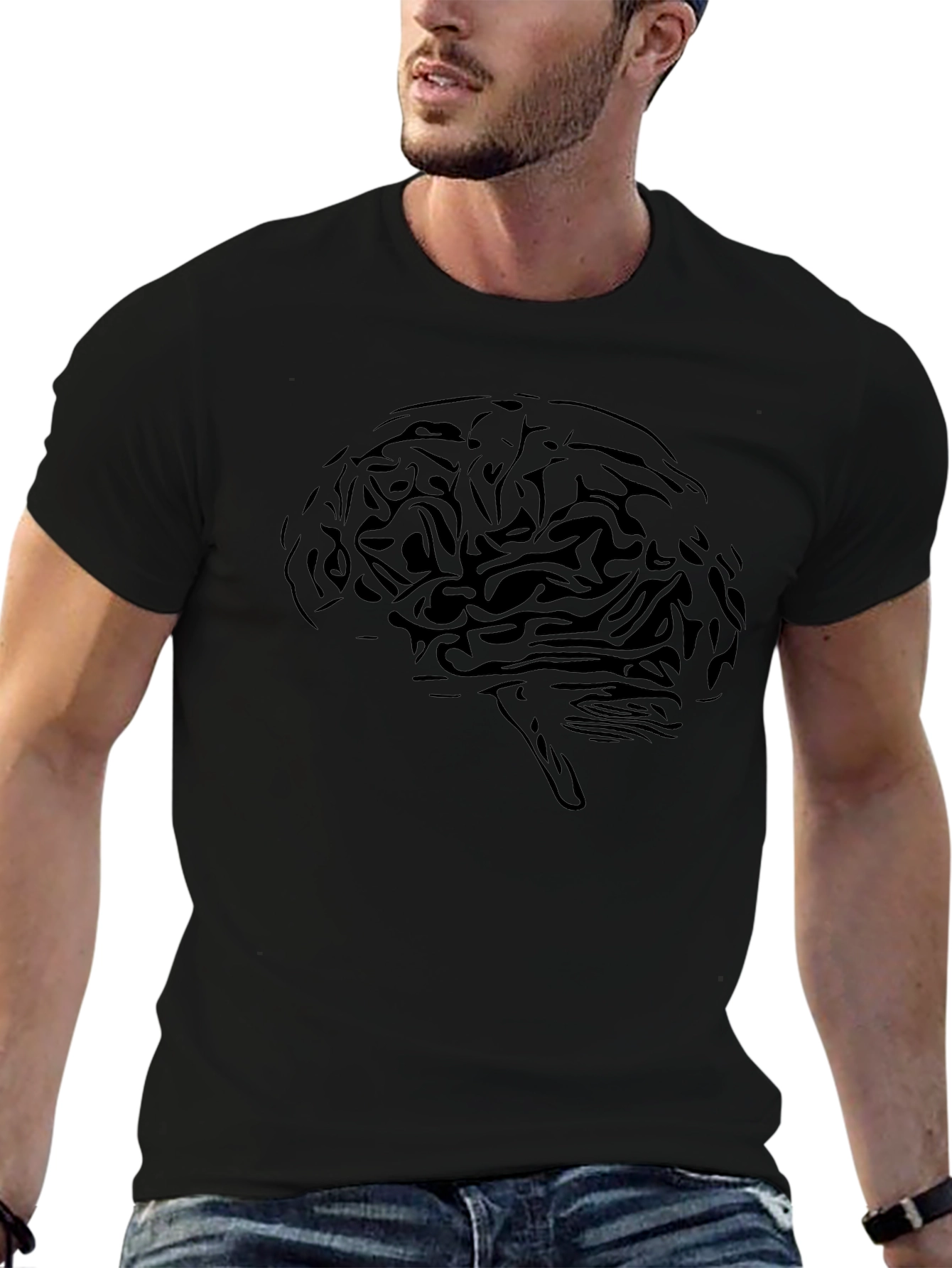 Brain Graphic Tee - Black Cotton T-Shirt