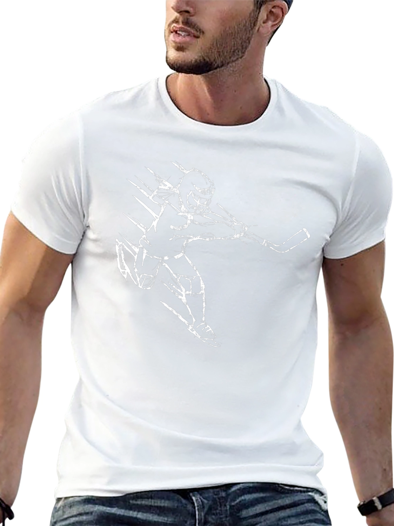 Hockey Player Graphic T-Shirt - Black Cotton Tee