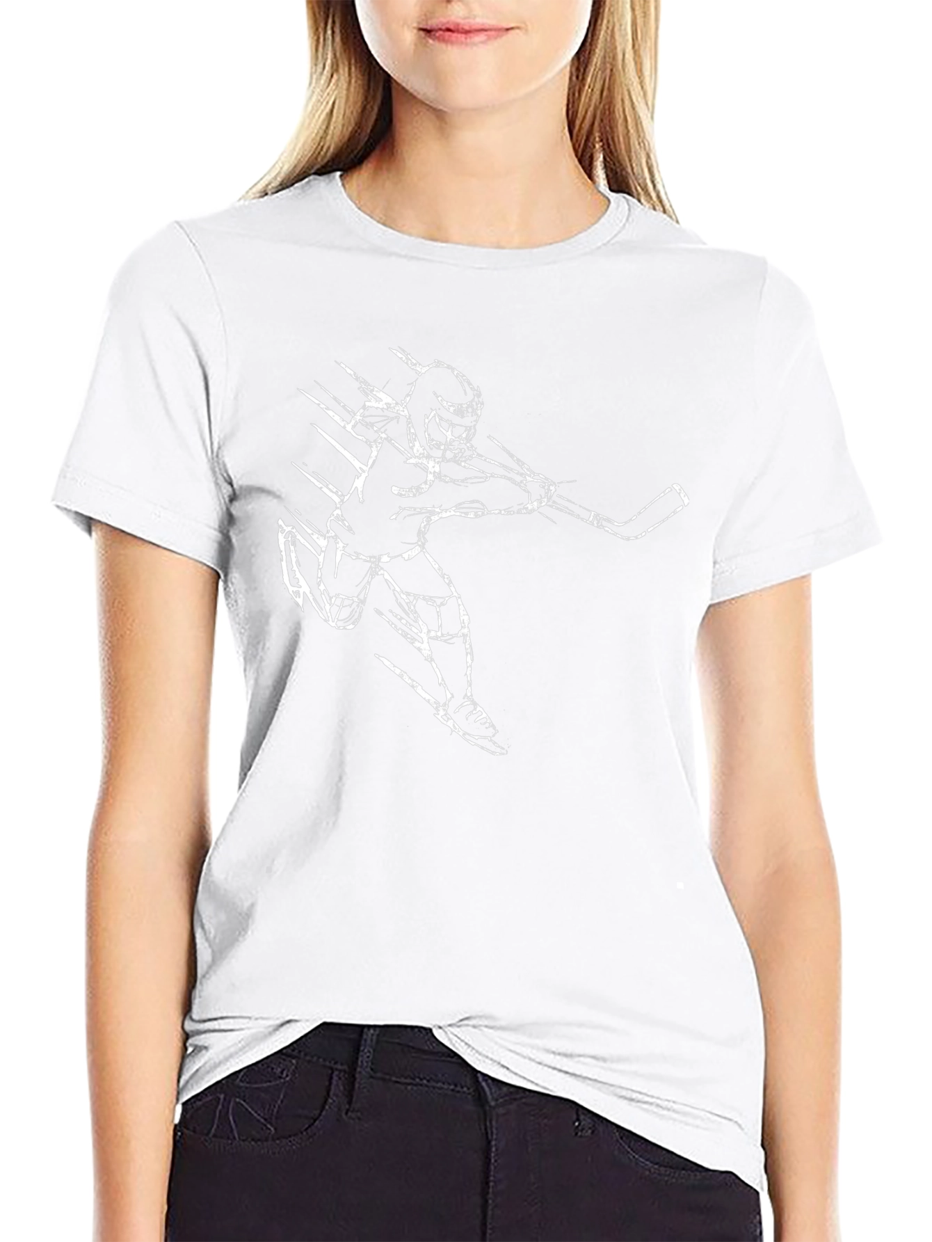 Hockey Player Graphic T-Shirt - Black Cotton Tee