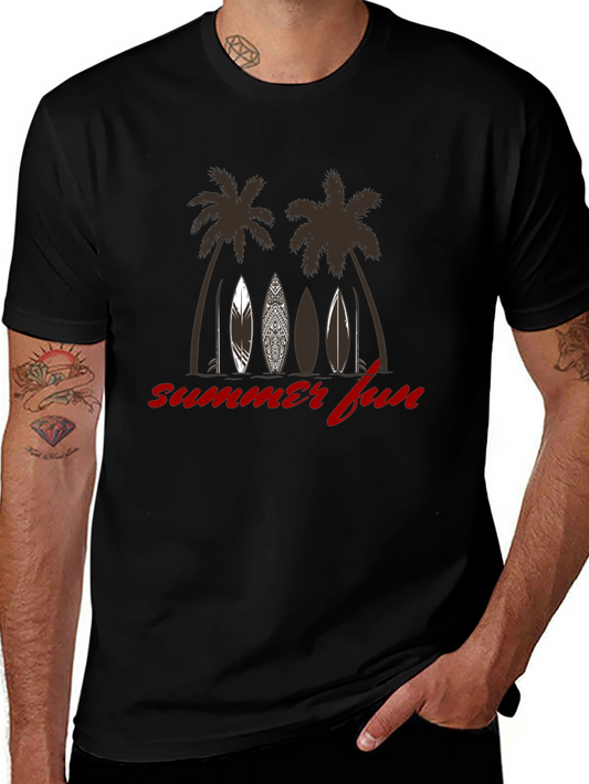 Summer Fun T-Shirt - Surfboard & Palm Tree Graphic Tee