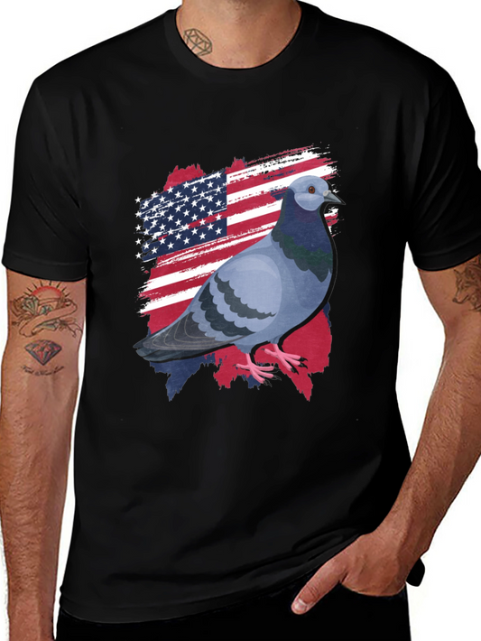 Patriotic Pigeon Graphic Tee - American Flag Bird T-Shirt