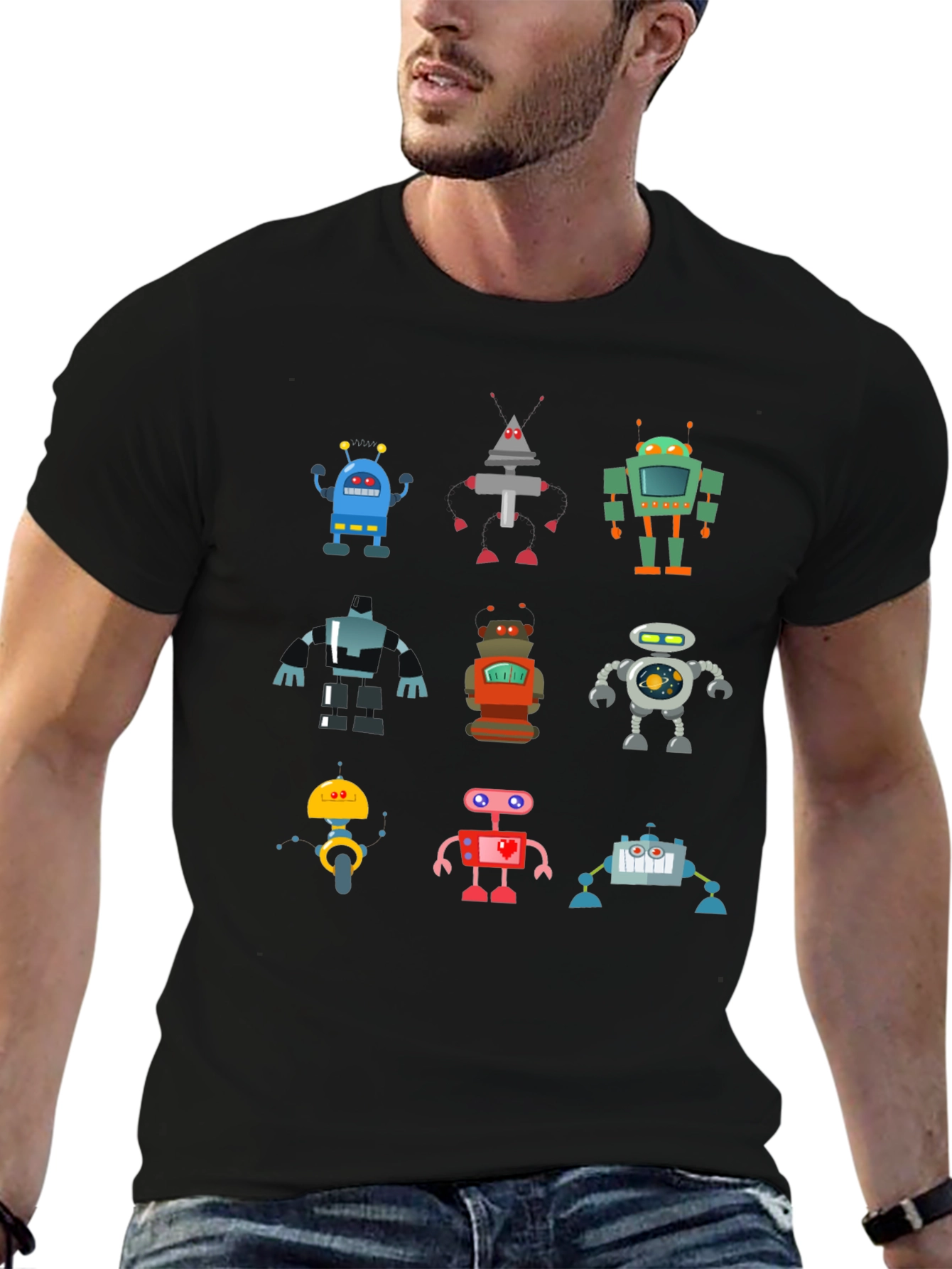 Fun Robot T-Shirt - Black Cotton Graphic Tee