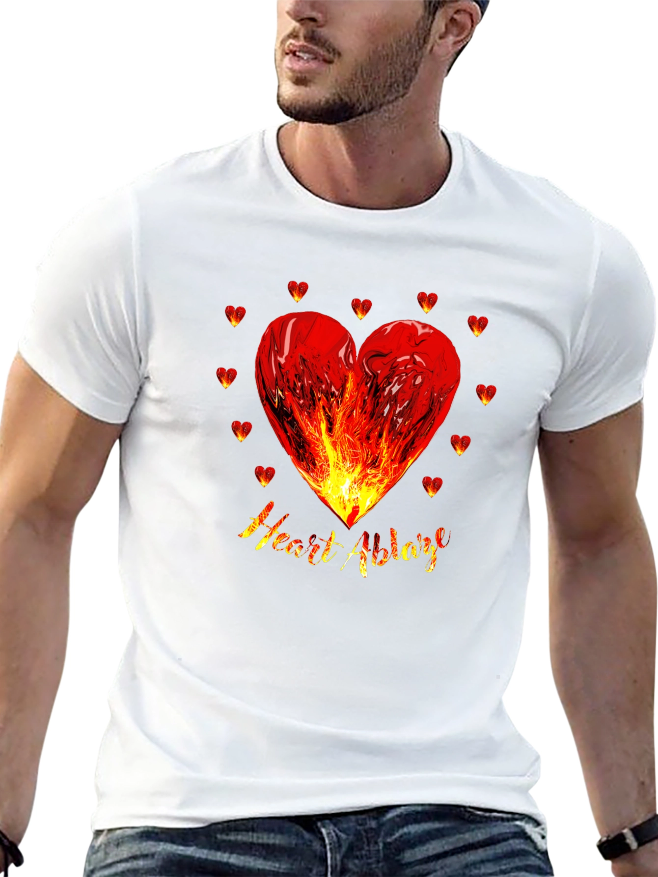 Heart Ablaze Graphic Tee - Fiery Passion Design