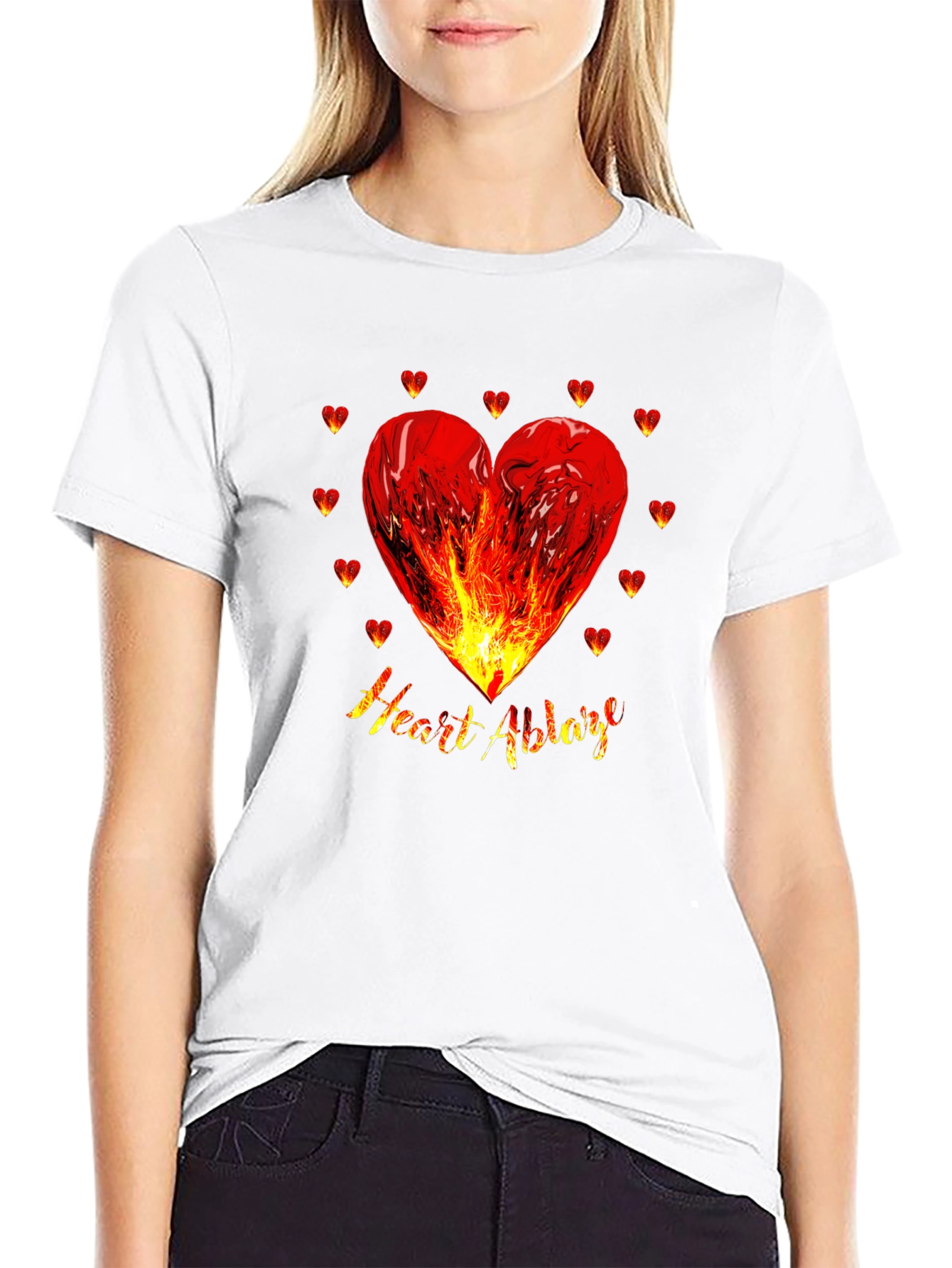 Heart Ablaze Graphic Tee - Fiery Passion Design