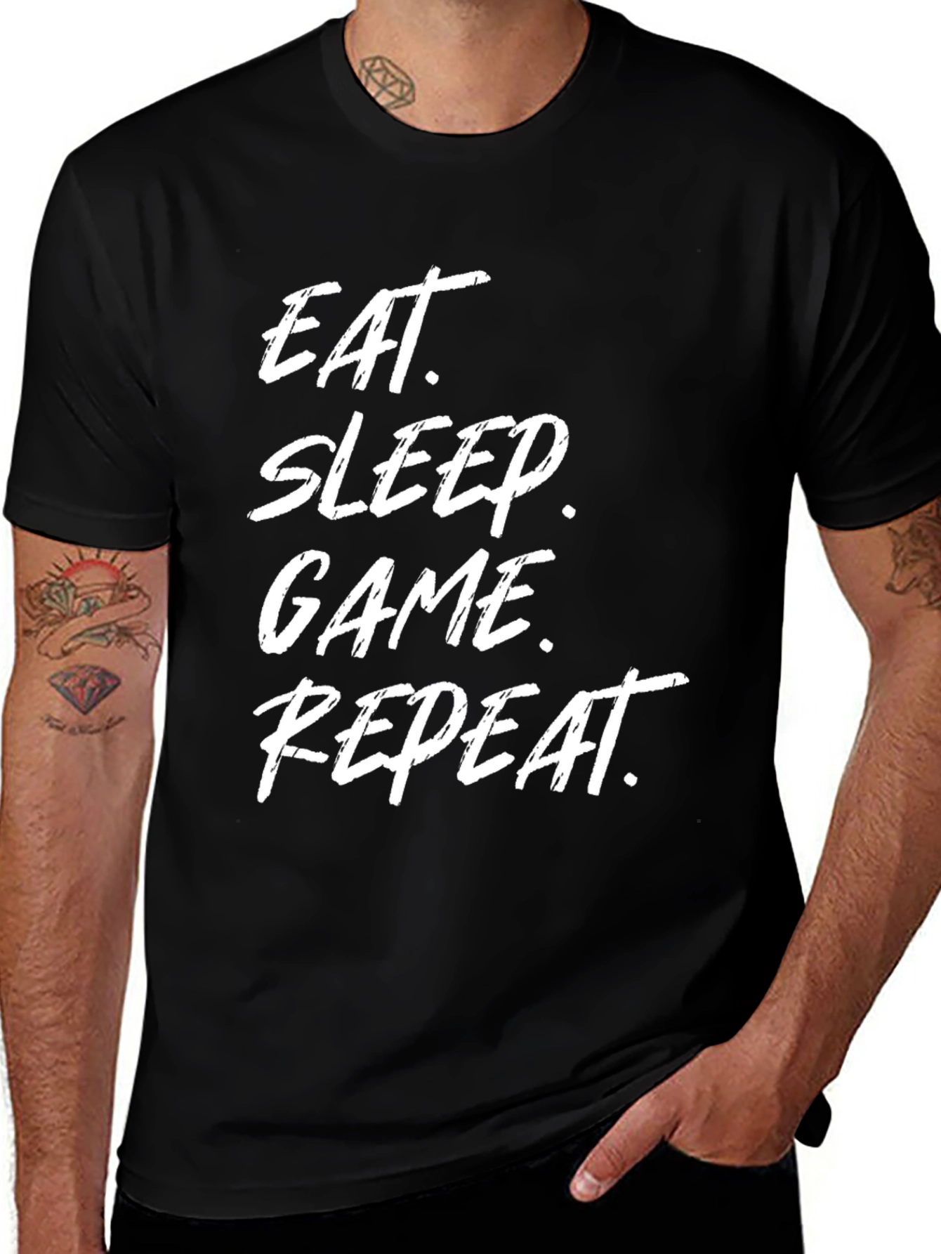 Eat Sleep Game Repeat Black Graphic T-Shirt
