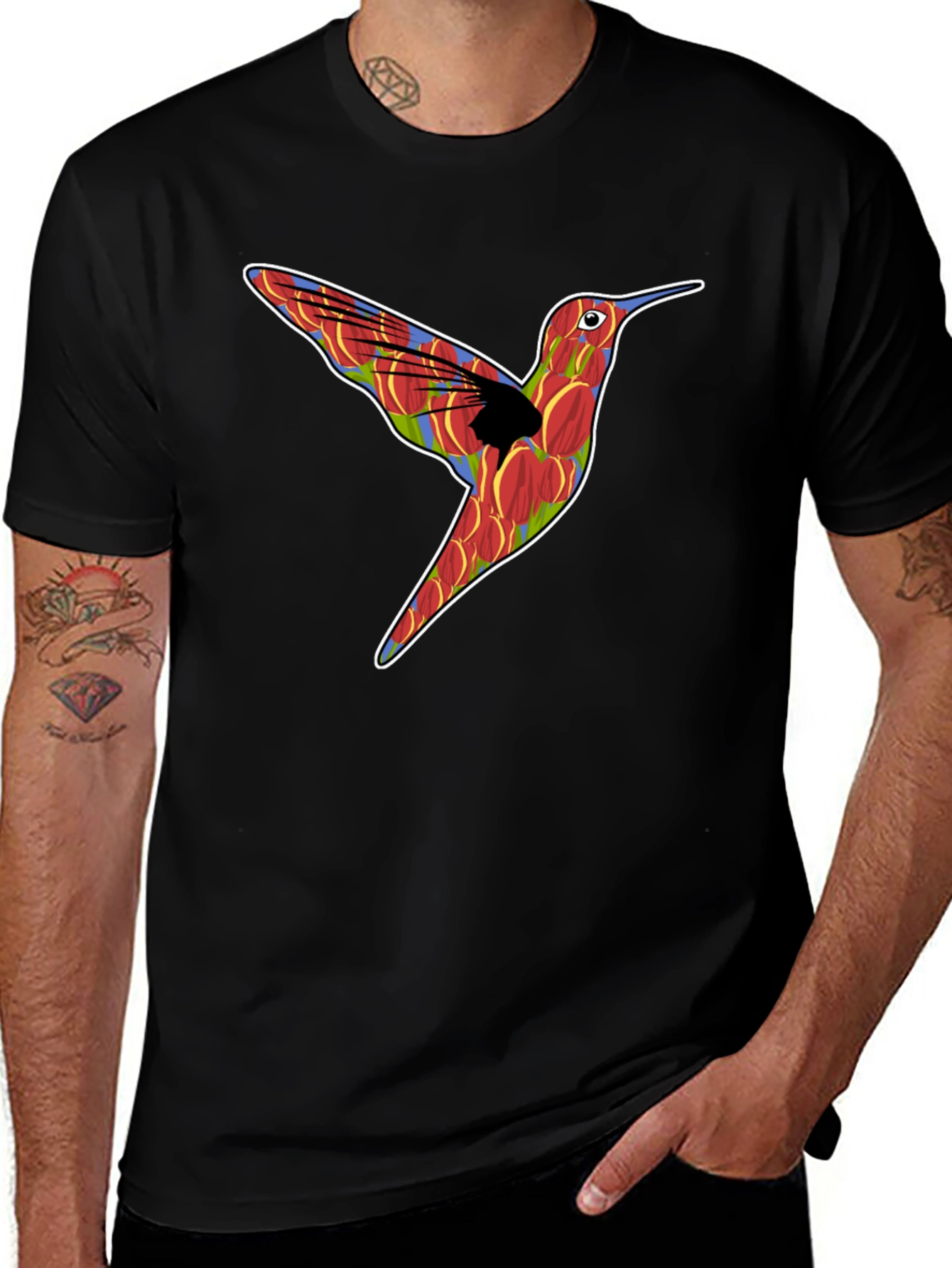 Hummingbird Graphic Print Mens Black T-Shirt