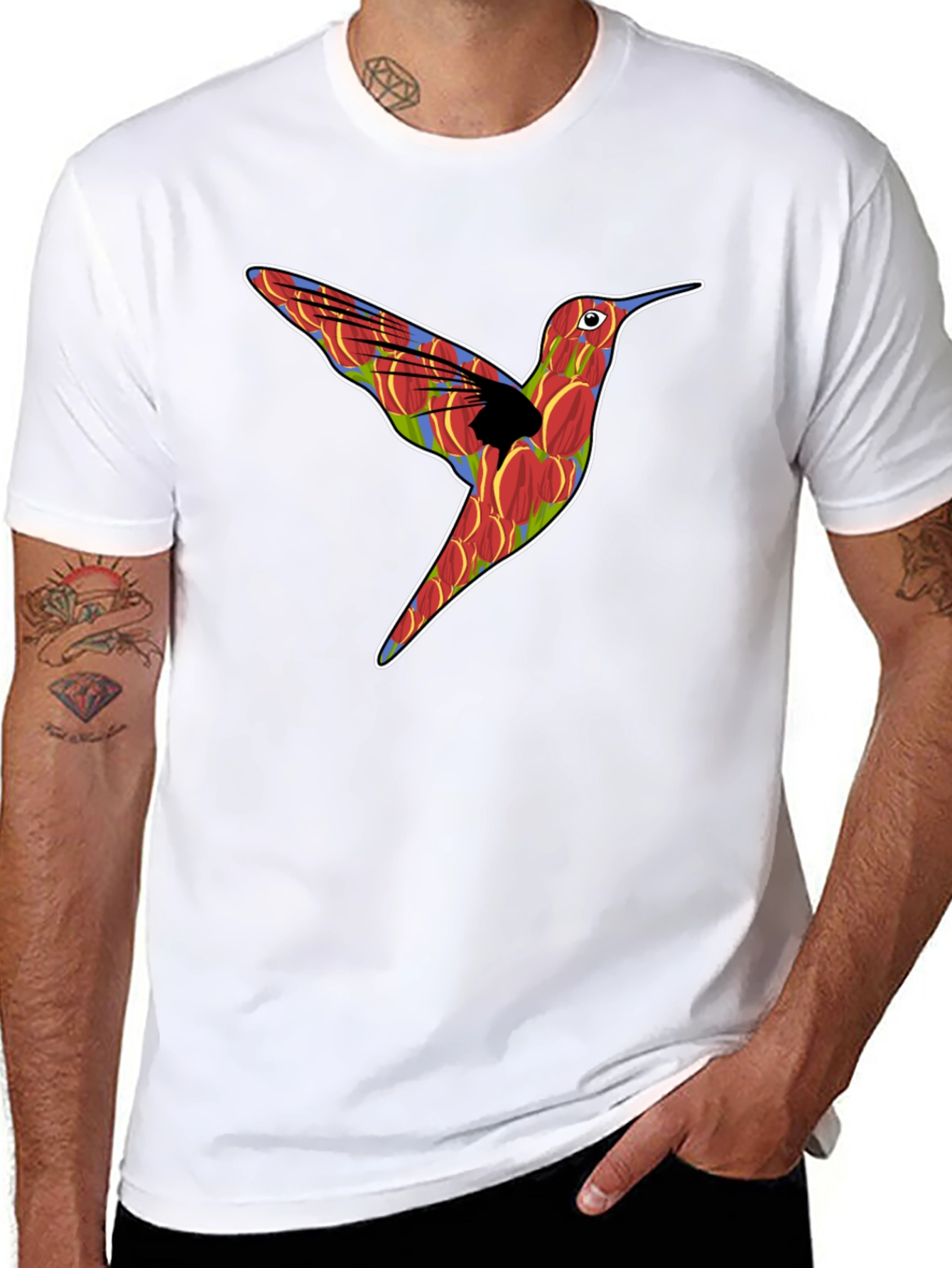 Hummingbird Graphic Print Mens Black T-Shirt