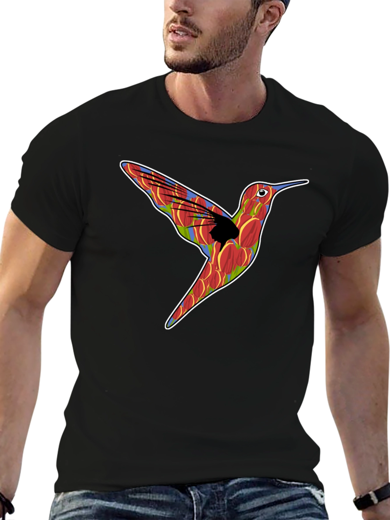 Hummingbird Graphic Print Mens Black T-Shirt