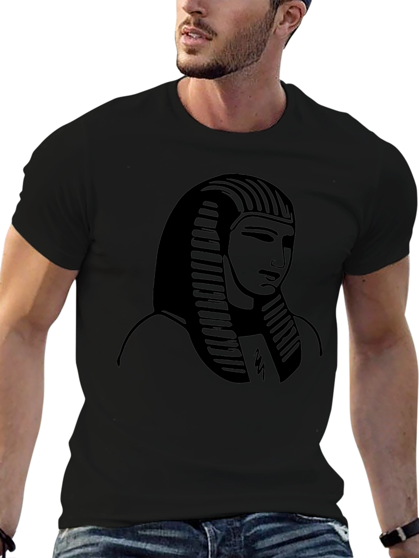 Egyptian Pharaoh Graphic Print Black T-Shirt