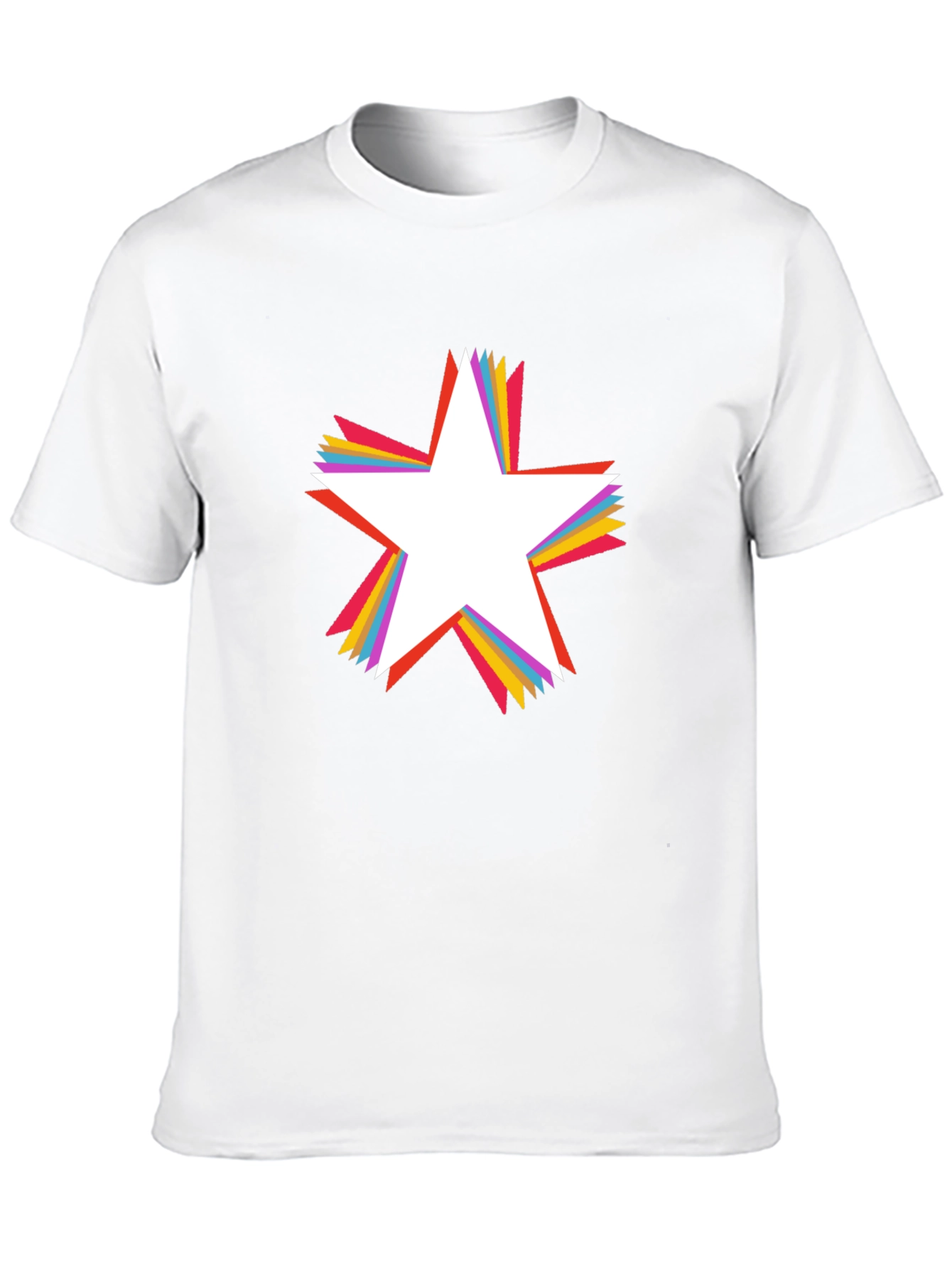 Rainbow Star Graphic Tee - Black Cotton Casual T-Shirt