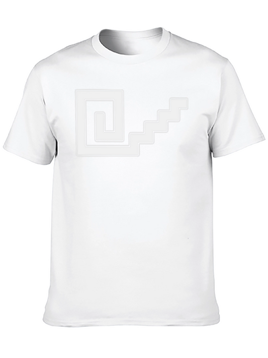 Geometric Aztec Stairway Graphic Tee - Black Cotton Blend