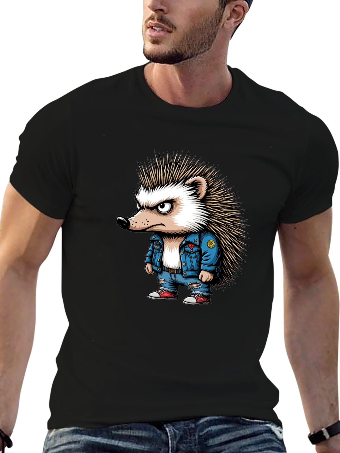 Cool Hedgehog Graphic Tee - Black Unisex T-Shirt
