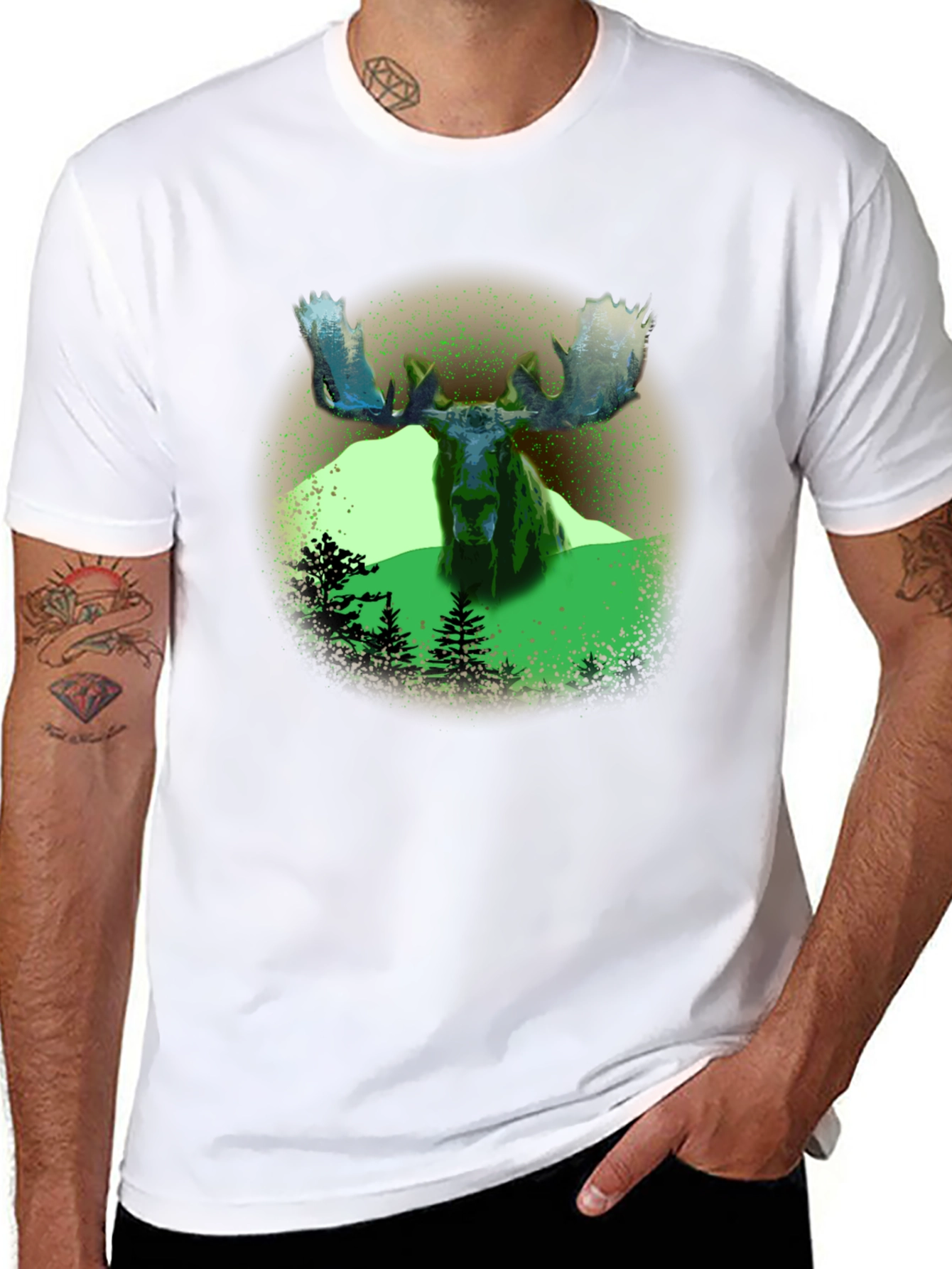 Moose Graphic Print Black T-Shirt