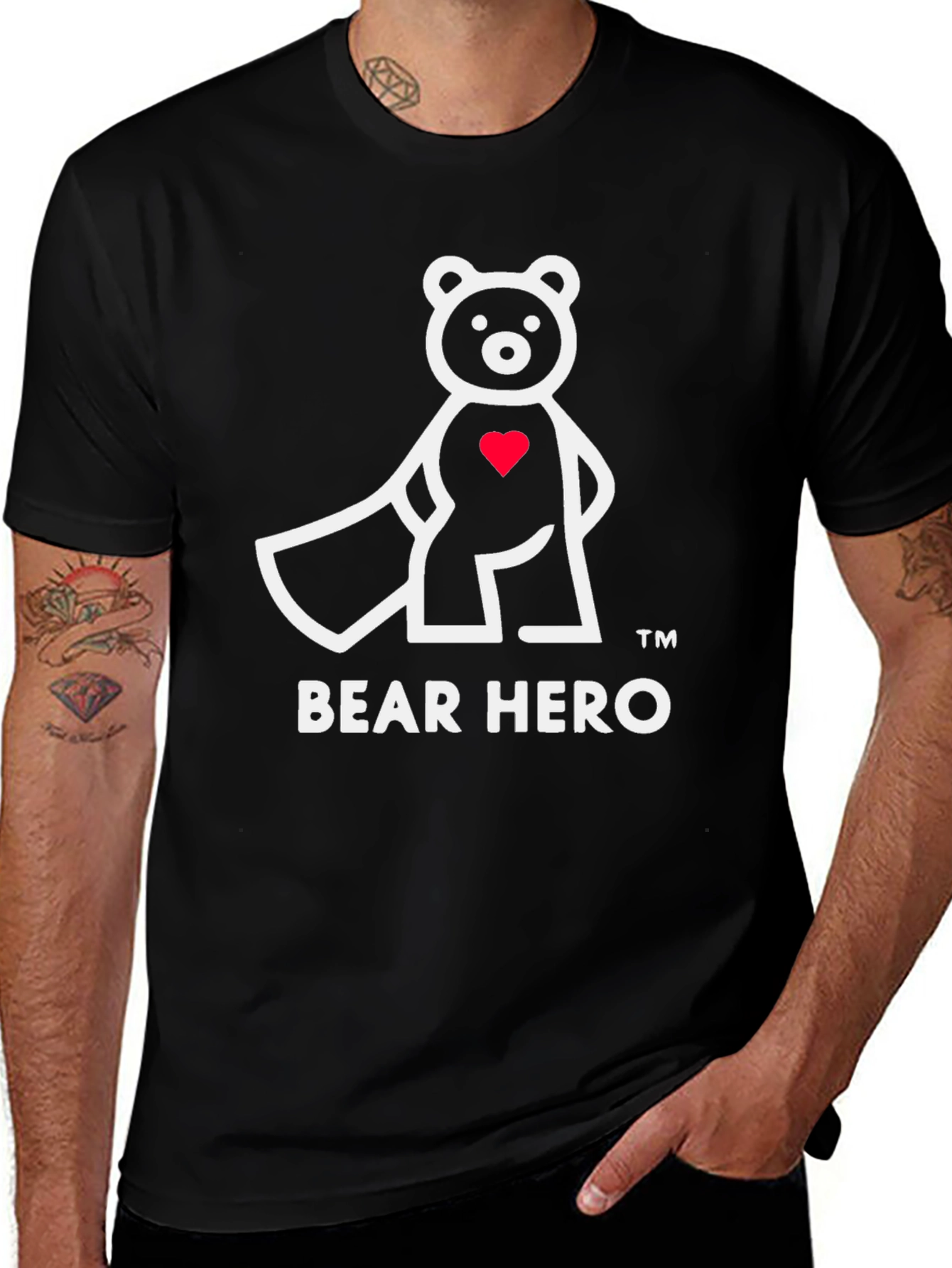 Bear Hero Graphic T-Shirt - Black Cotton Blend