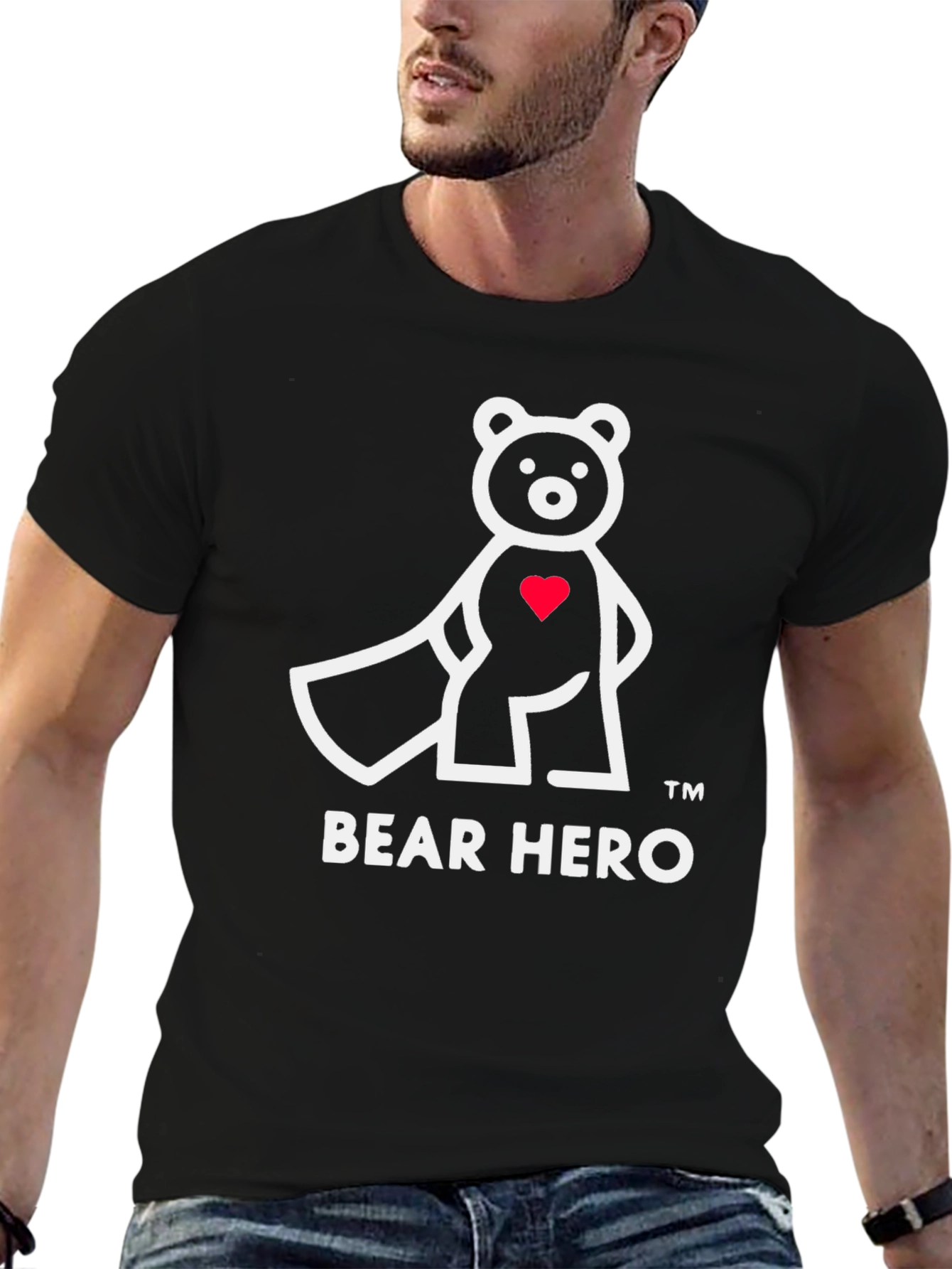 Bear Hero Graphic T-Shirt - Black Cotton Blend