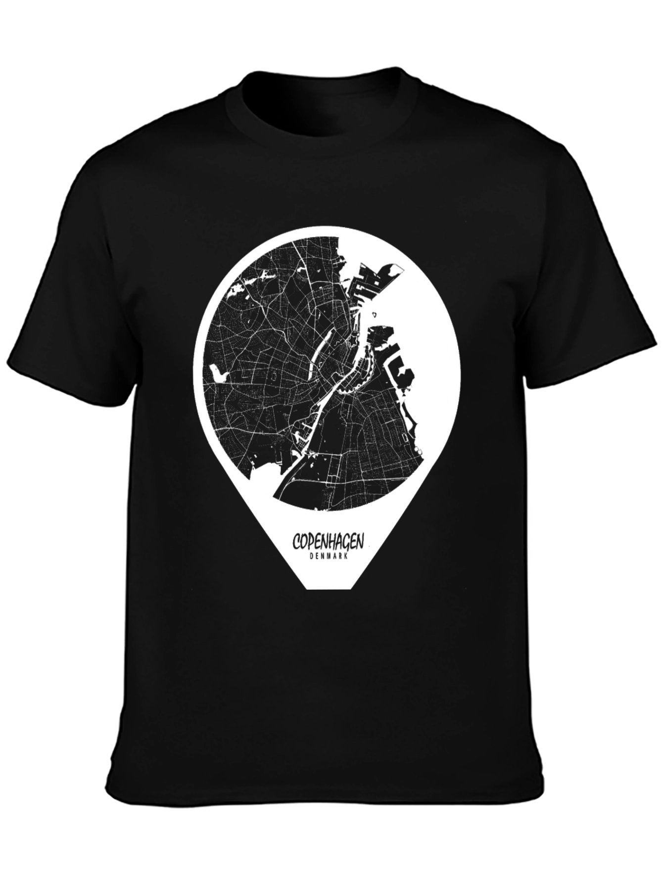 Copenhagen Denmark Map Graphic Tee - Black