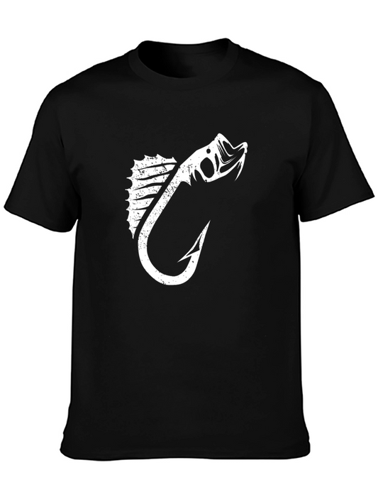 Fish Hook Graphic Tee - Black Cotton T-Shirt